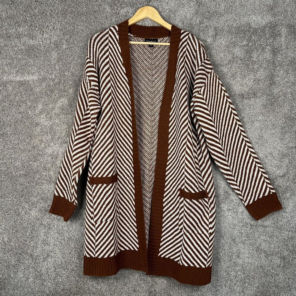 Fortune + Ivy Stitch Fix Sweater Womens Brown Stripe Cardigan Long Sleeve Pocket
